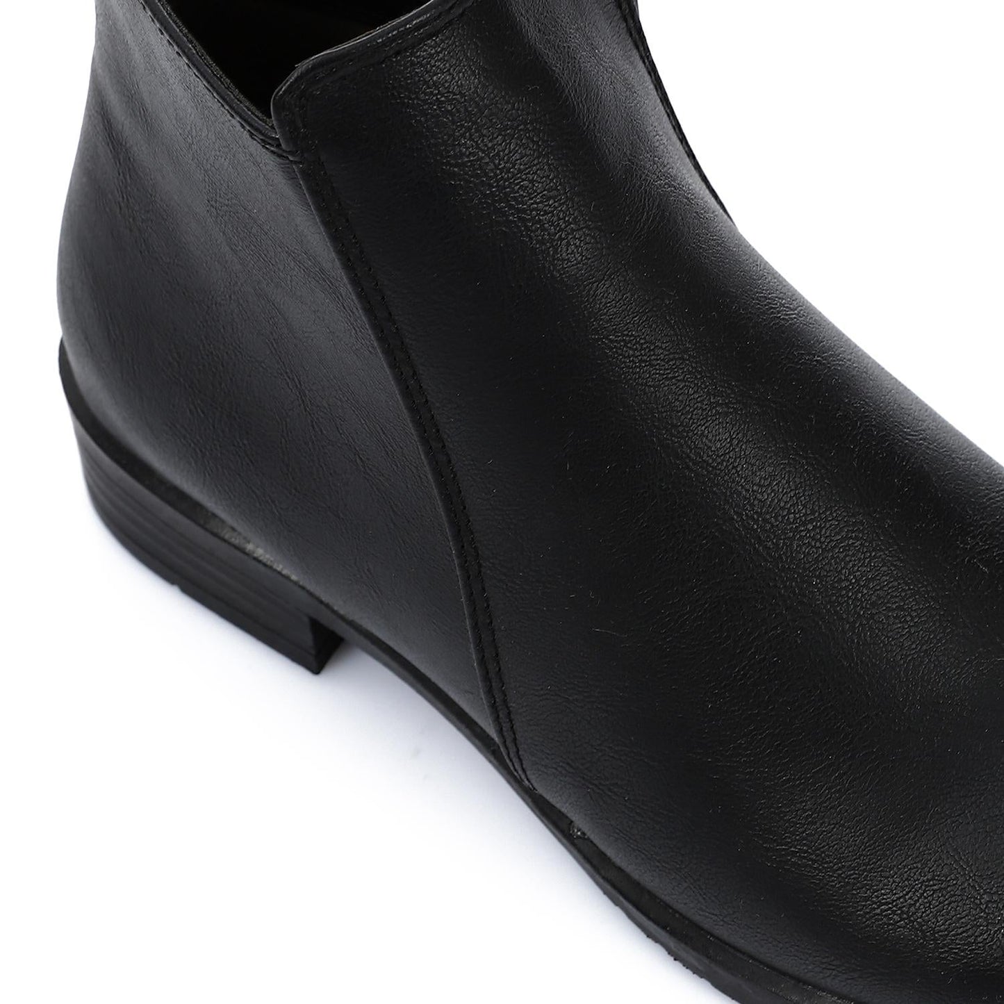 Leather Solid Ankle Boots - Black
