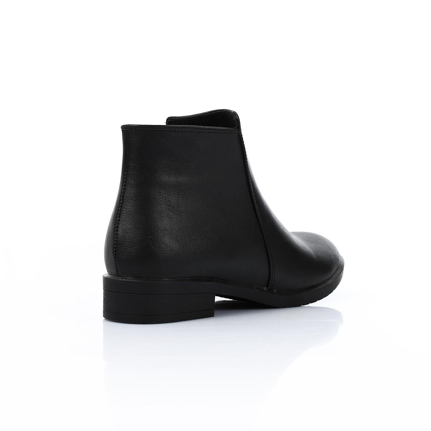 Leather Solid Ankle Boots - Black