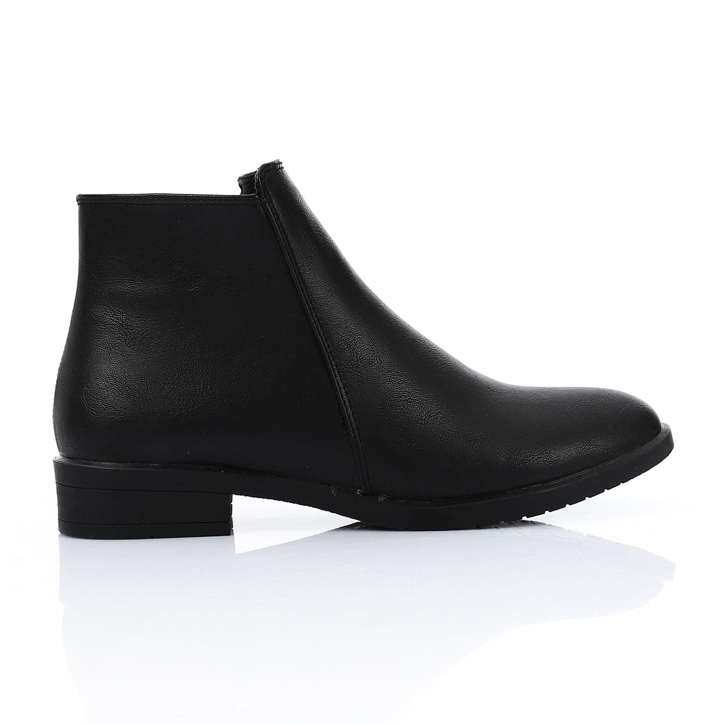 Leather Solid Ankle Boots - Black