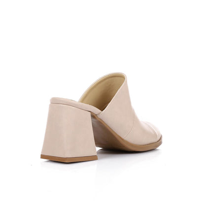Leather Solid Mule - Beige