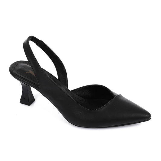 Leather Pointed-Toe Slingback Heels - Black
