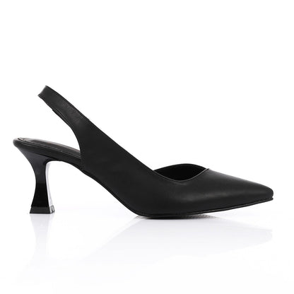 Leather Pointed-Toe Slingback Heels - Black