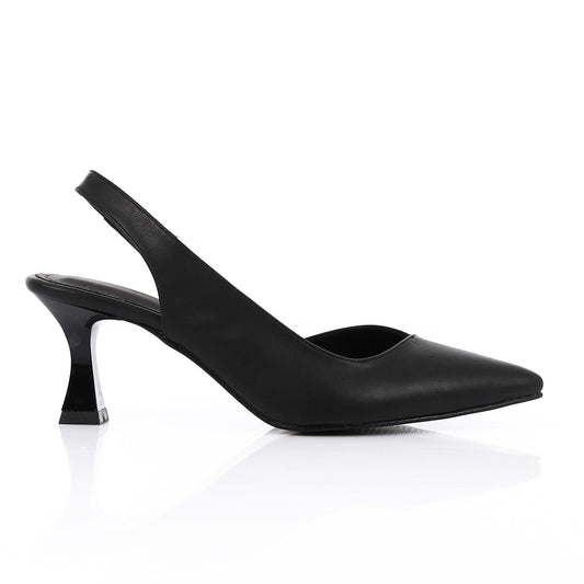 Leather Pointed-Toe Slingback Heels - Black