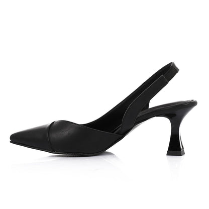Leather Pointed-Toe Slingback Heels - Black