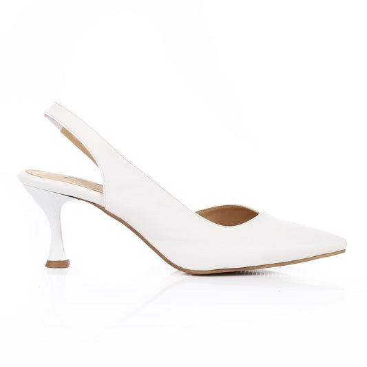 Leather Pointed-Toe Slingback Heels - White