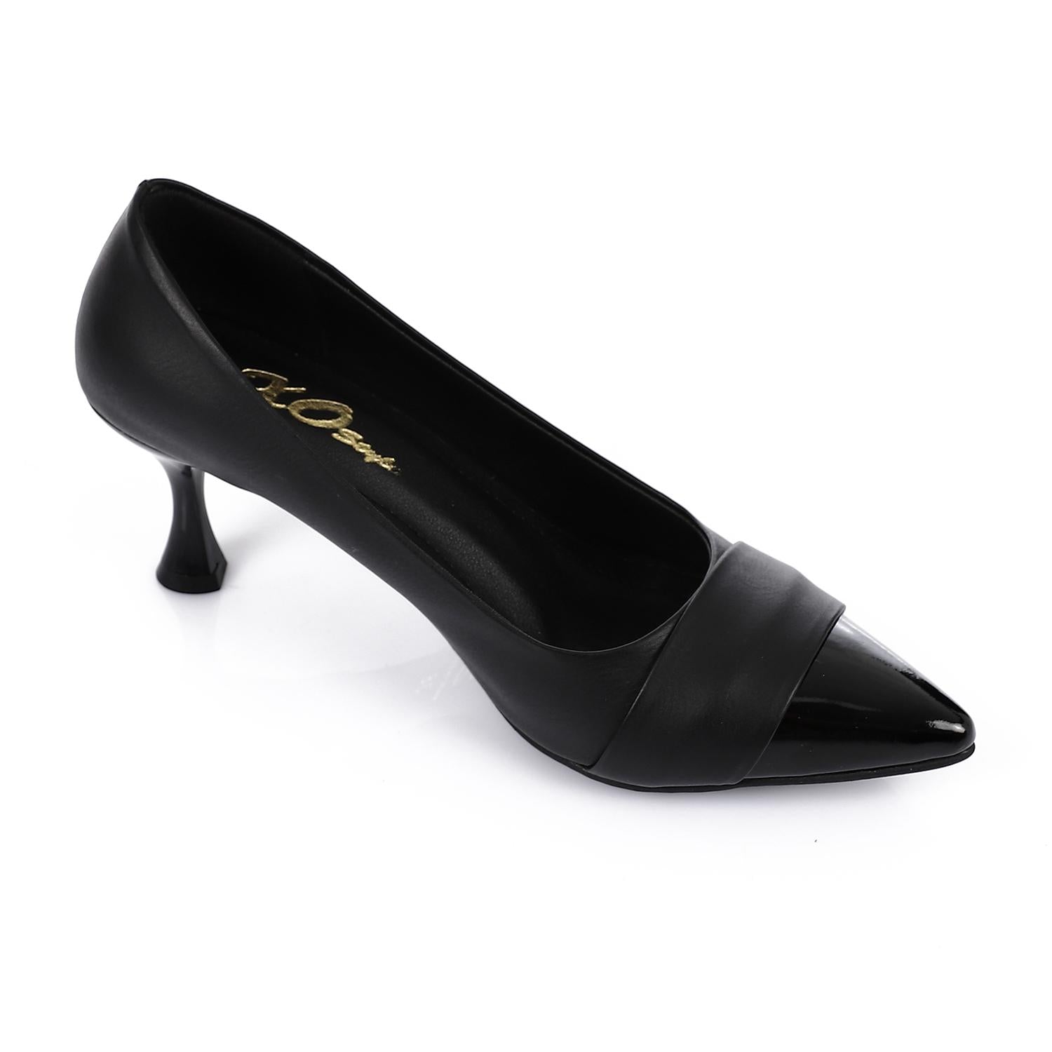 Faux leather Pointed-Toe Kitten Heel Pump - Black