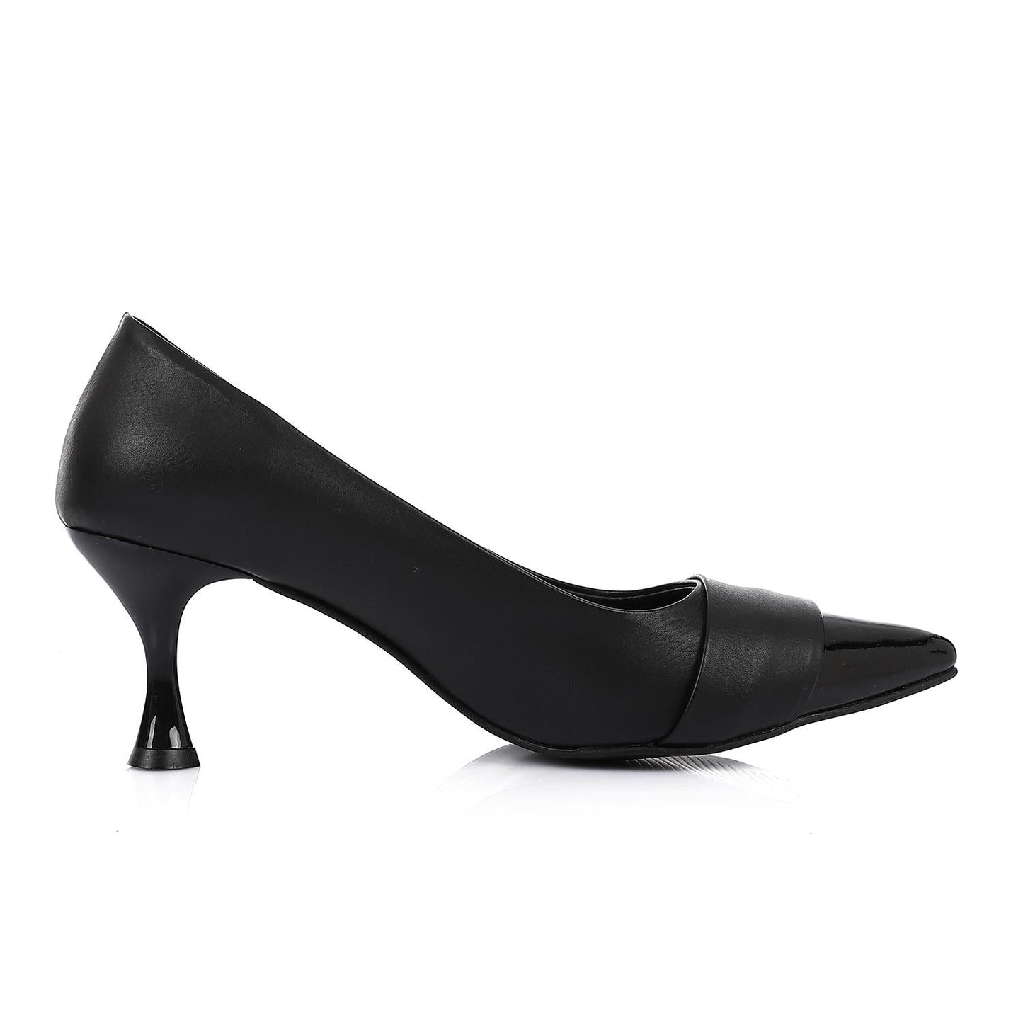Faux leather Pointed-Toe Kitten Heel Pump - Black