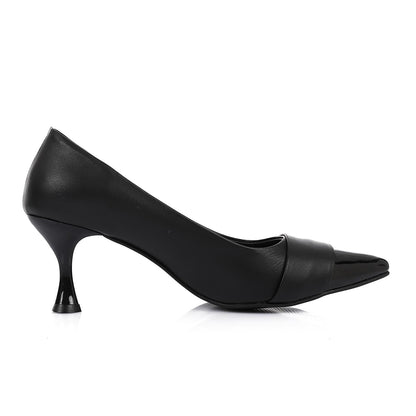Faux leather Pointed-Toe Kitten Heel Pump - Black
