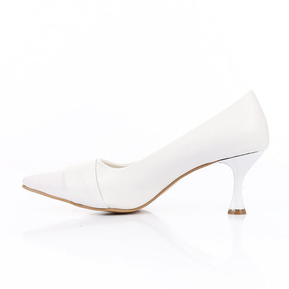 Faux leather Pointed-Toe Kitten Heel Pump - White