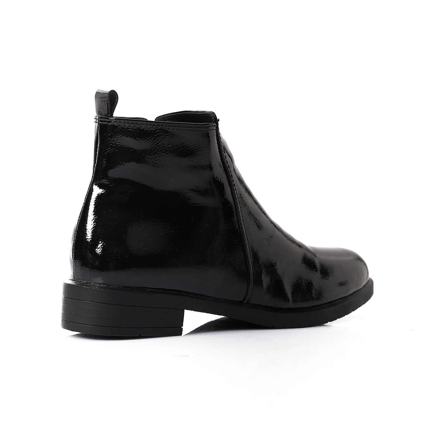 Patent Leather Solid Ankle Boots - Black