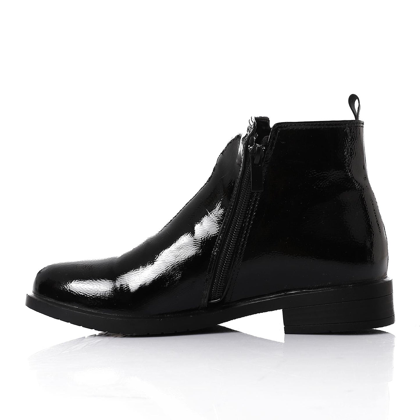 Patent Leather Solid Ankle Boots - Black