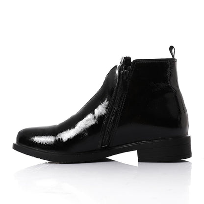 Patent Leather Solid Ankle Boots - Black