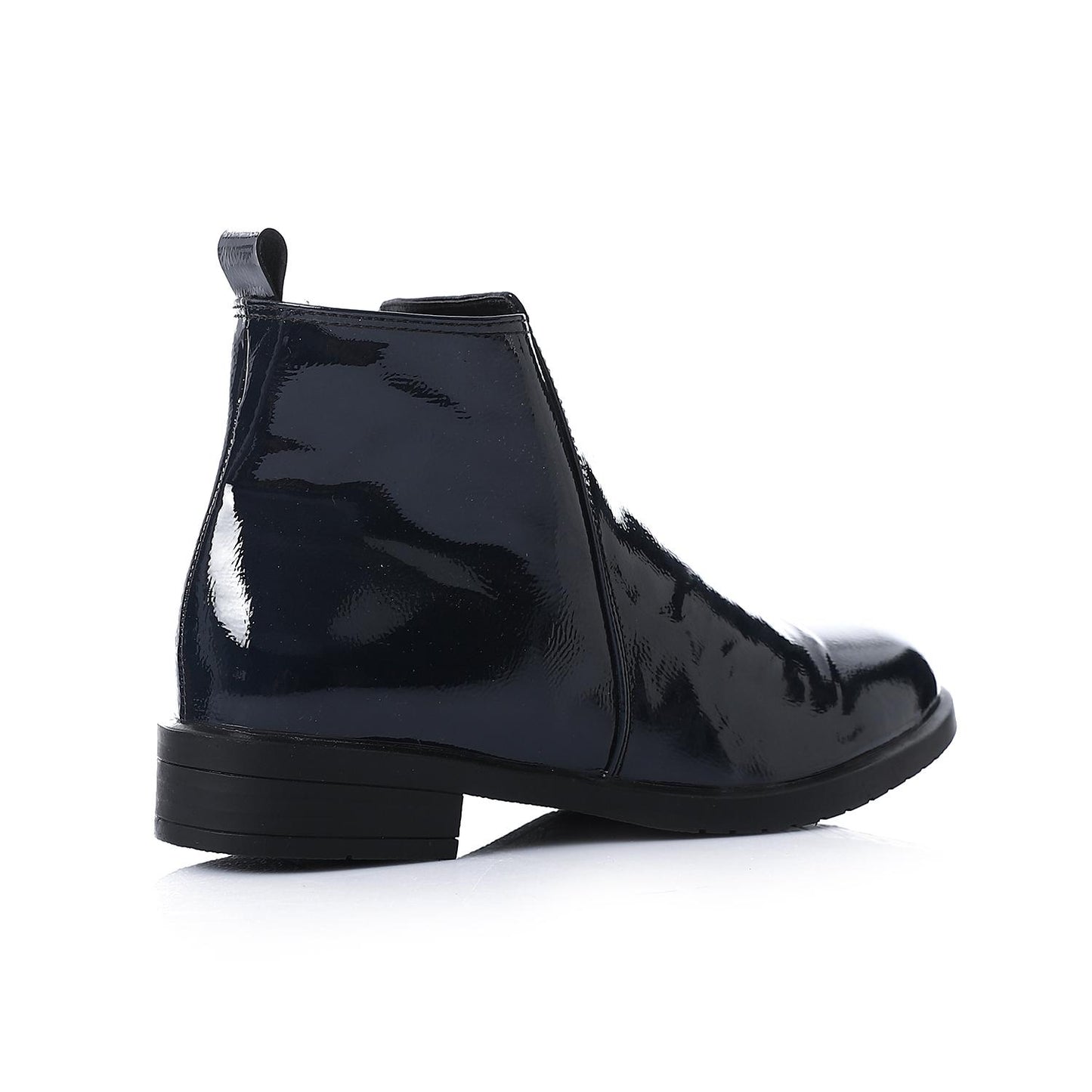 Patent Leather Solid Ankle Boots - Navy