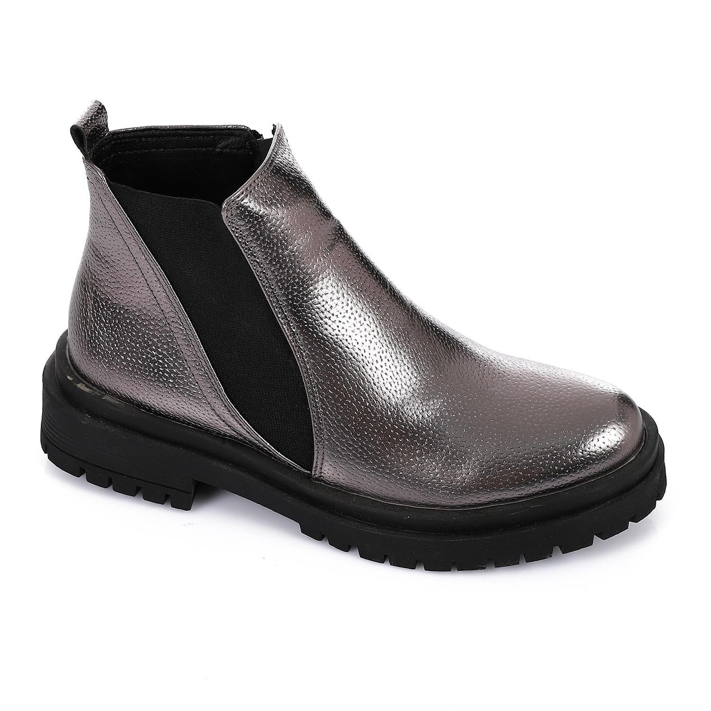 Textured Leather Metallic Chelsea Boots - Smoky Grey