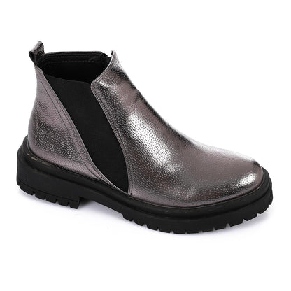 Textured Leather Metallic Chelsea Boots - Smoky Grey
