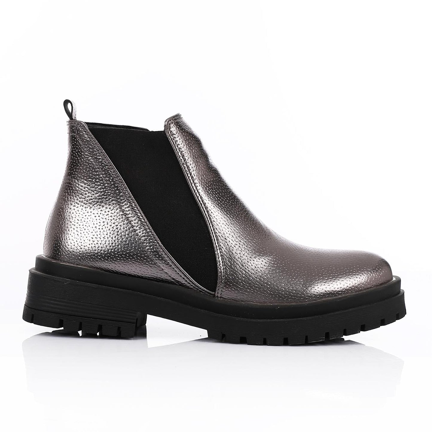 Textured Leather Metallic Chelsea Boots - Smoky Grey
