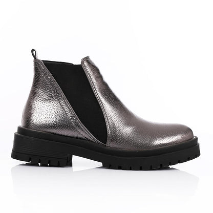 Textured Leather Metallic Chelsea Boots - Smoky Grey