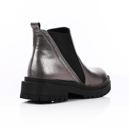 Textured Leather Metallic Chelsea Boots - Smoky Grey