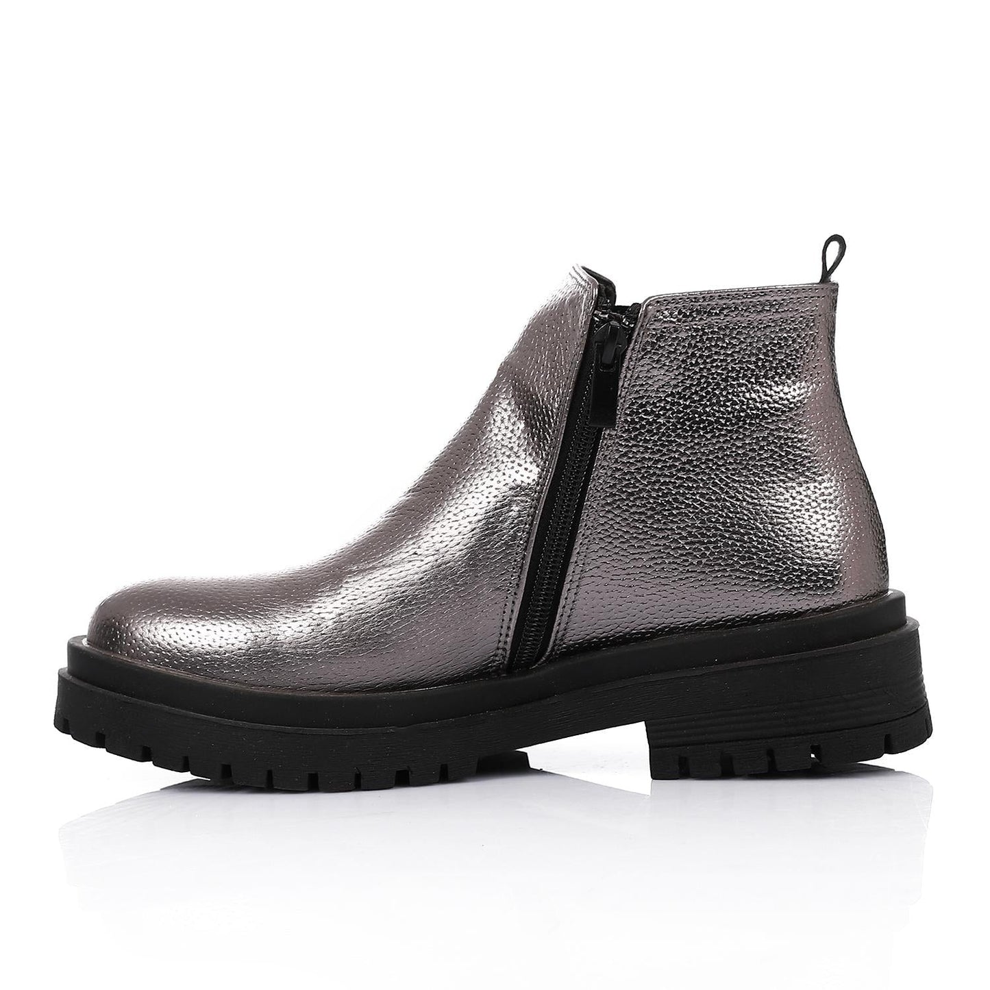 Textured Leather Metallic Chelsea Boots - Smoky Grey