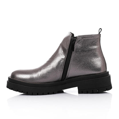 Textured Leather Metallic Chelsea Boots - Smoky Grey