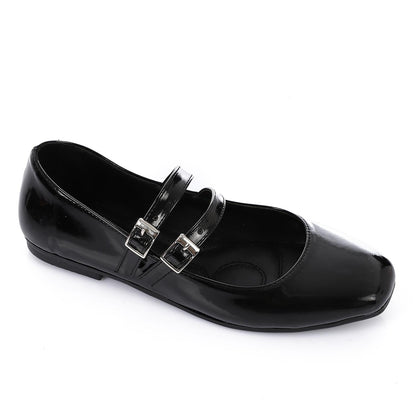 Patent Leather Solid Mary Jane Flats - Black