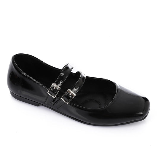 Patent Leather Solid Mary Jane Flats - Black