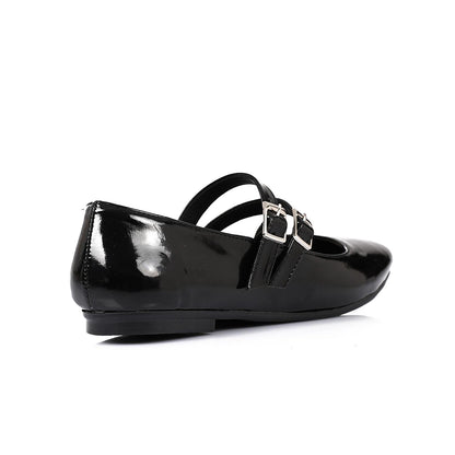 Patent Leather Solid Mary Jane Flats - Black