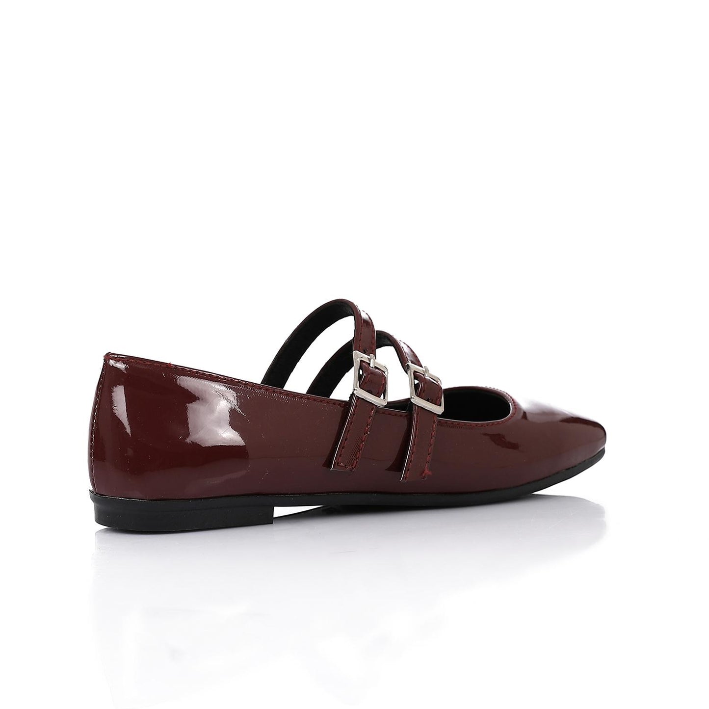 Patent Leather Solid Mary Jane Flats - Burgundy