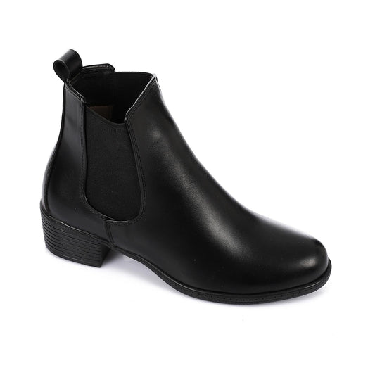 Leather Solid Chelsea Boots - Black