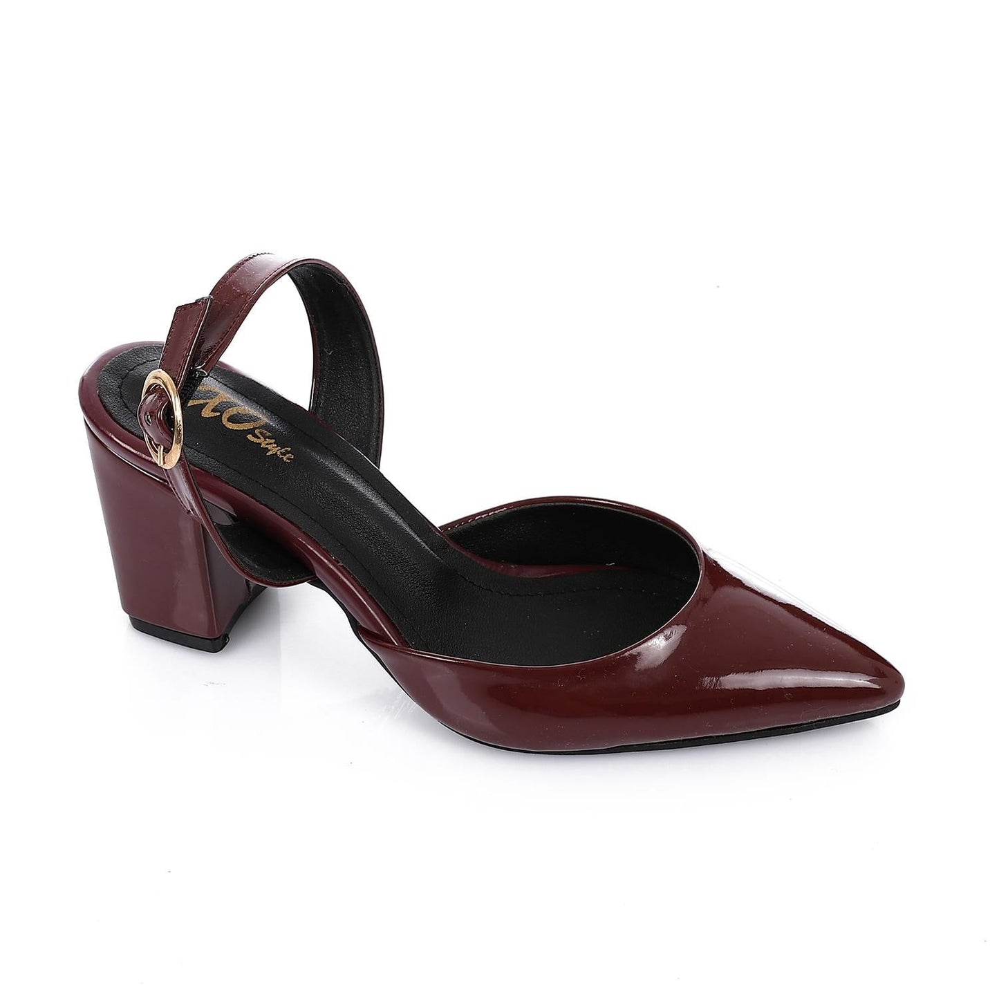 Patent Pointed-Toe Slingback Block Heels - Burgundy