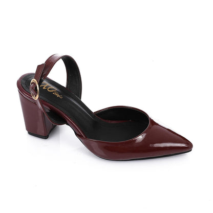 Patent Pointed-Toe Slingback Block Heels - Burgundy