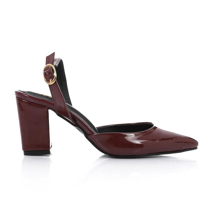 Patent Pointed-Toe Slingback Block Heels - Burgundy