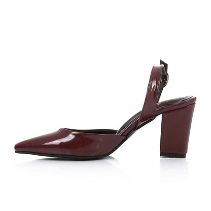 Patent Pointed-Toe Slingback Block Heels - Burgundy