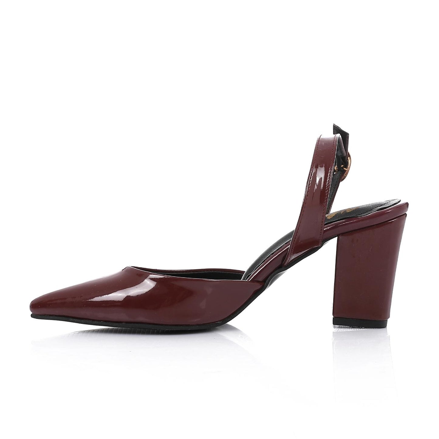 Patent Pointed-Toe Slingback Block Heels - Burgundy