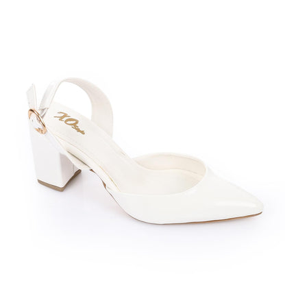 Patent Pointed-Toe Slingback Block Heels - White