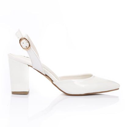 Patent Pointed-Toe Slingback Block Heels - White