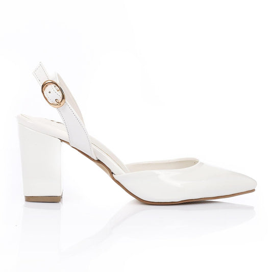 Patent Pointed-Toe Slingback Block Heels - White