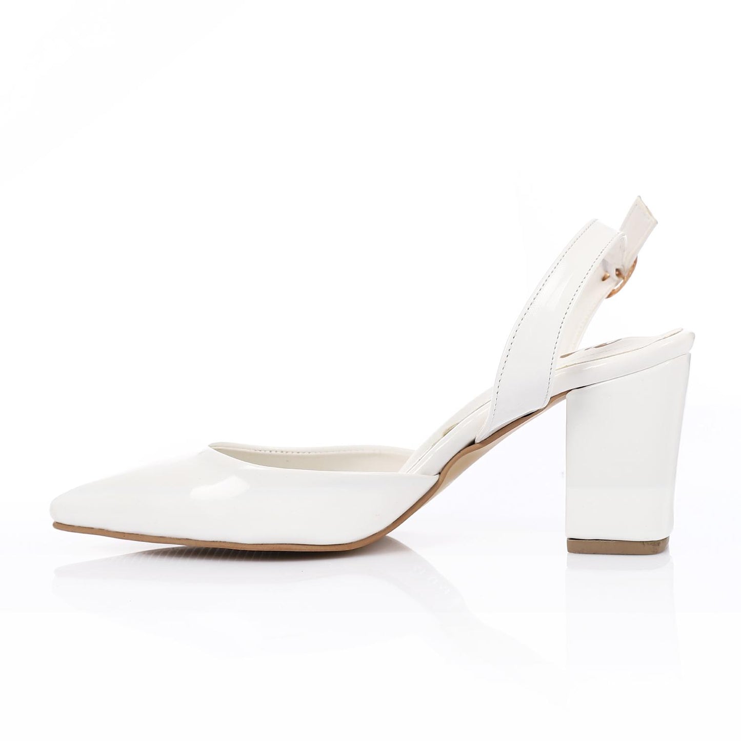 Patent Pointed-Toe Slingback Block Heels - White