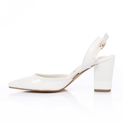 Patent Pointed-Toe Slingback Block Heels - White