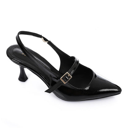 Leather Pointed Toe Slingback Court Shoes - Black