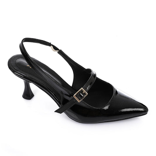 Leather Pointed Toe Slingback Court Shoes - Black