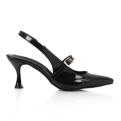 Leather Pointed Toe Slingback Court Shoes - Black