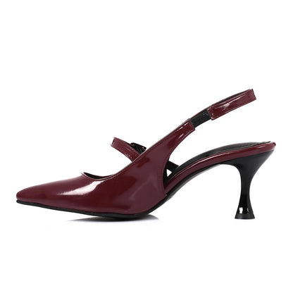 Leather Pointed Toe Slingback Court Shoes - Burgundy
