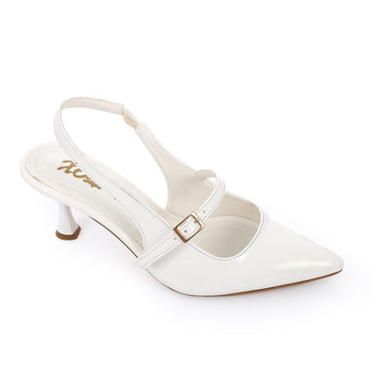 Leather Pointed Toe Slingback Court Shoes - White