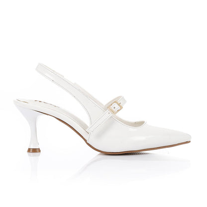 Leather Pointed Toe Slingback Court Shoes - White
