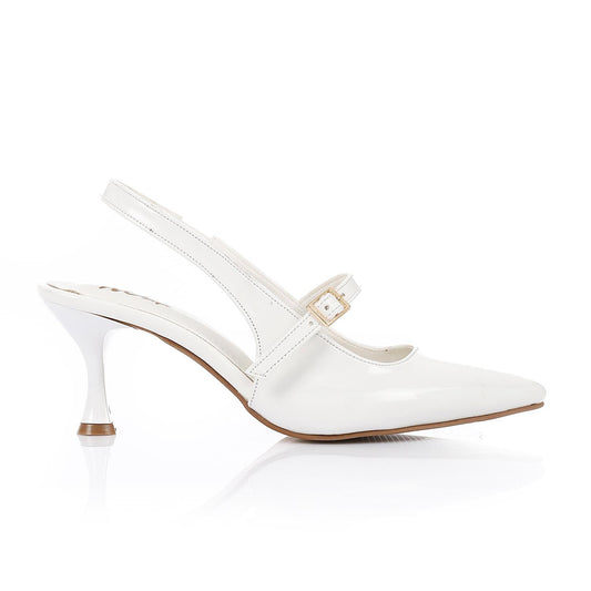 Leather Pointed Toe Slingback Court Shoes - White