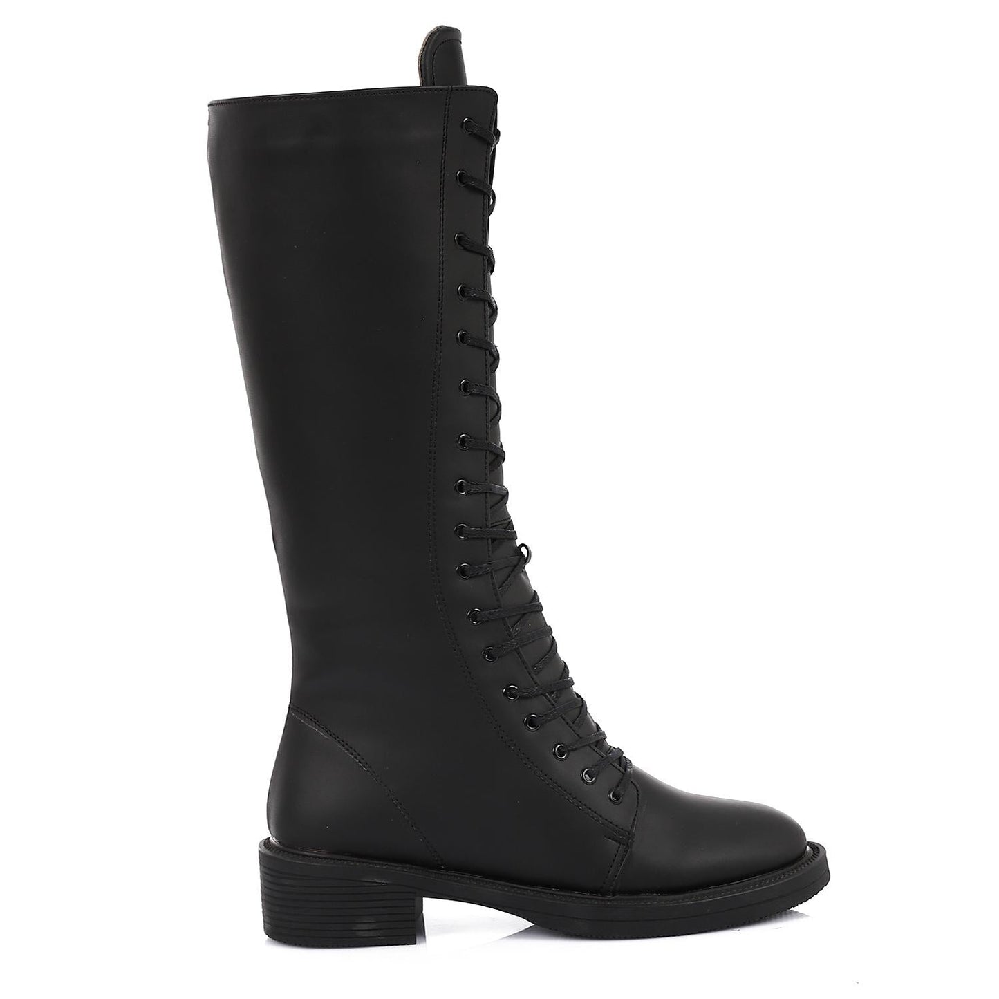 Leather Solid Knee-High Boots - Black