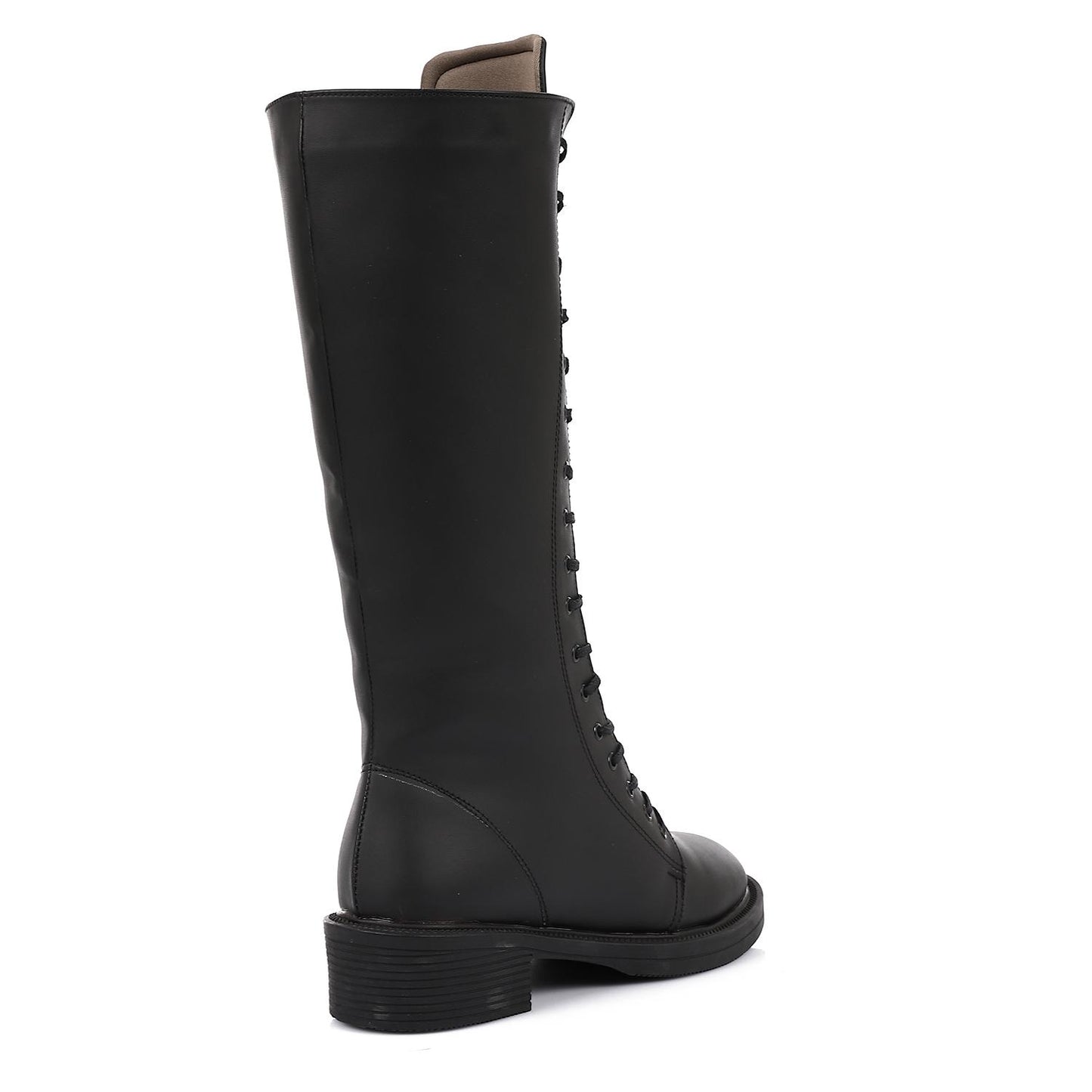 Leather Solid Knee-High Boots - Black