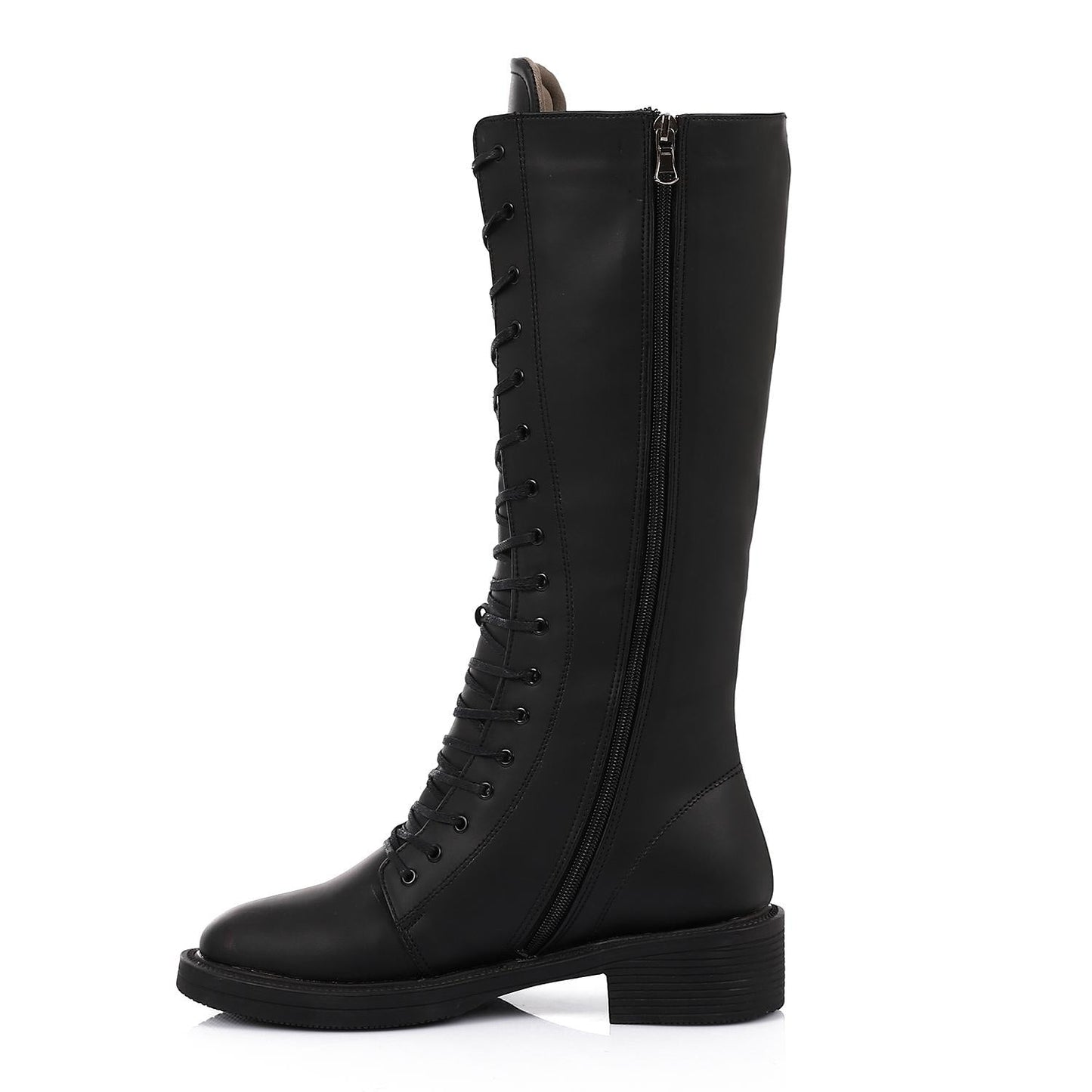 Leather Solid Knee-High Boots - Black