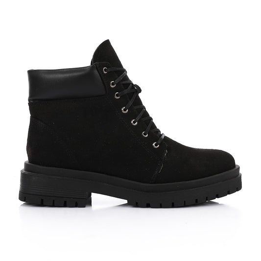 Suede Leather Solid Work Boots - Black